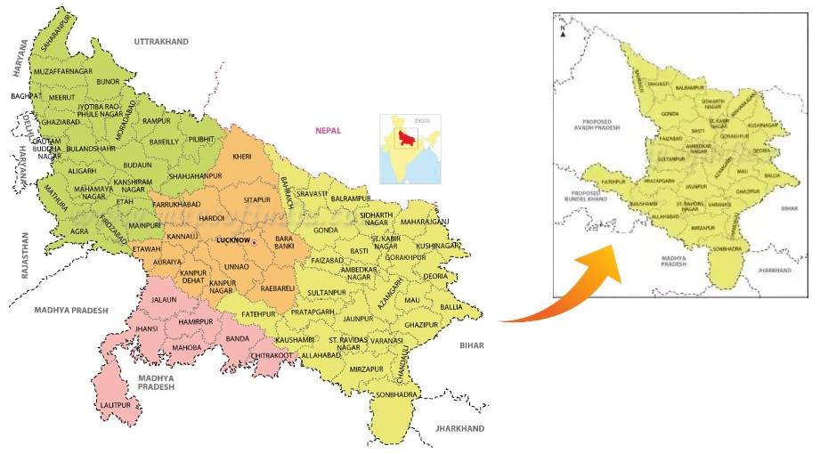 Uttar Pradesh East India Map - Uttar Pradesh East India